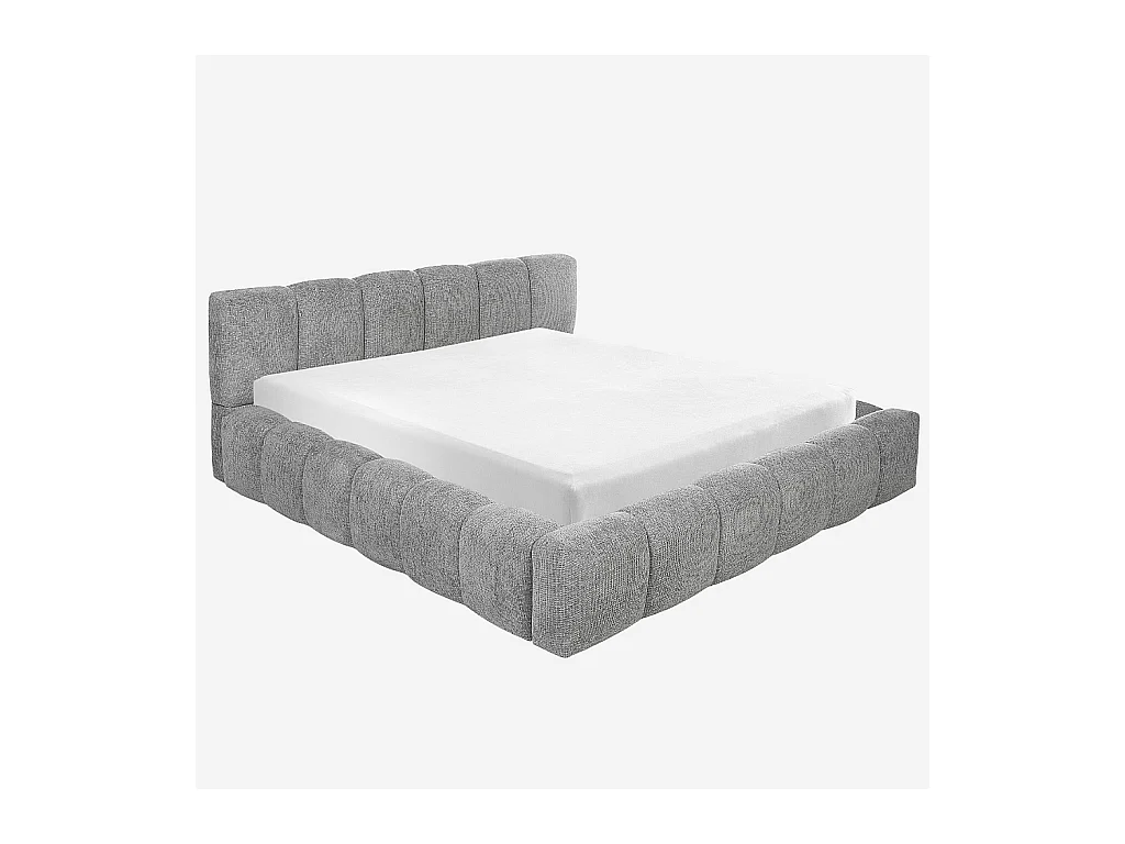 Habitat - Lit coffre 180 x 200 cm en tissu chenille - Gris galet - Setana