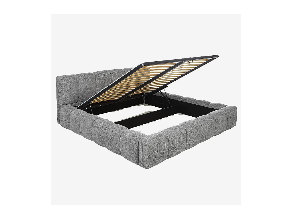 Habitat - Lit coffre 180 x 200 cm en tissu chenille - Gris galet - Setana