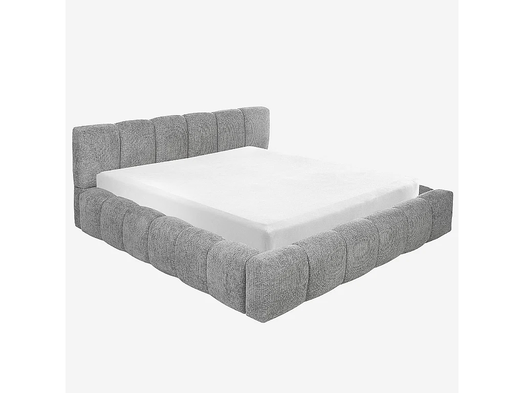 Habitat - Lit coffre 180 x 200 cm en tissu chenille - Gris galet - Setana