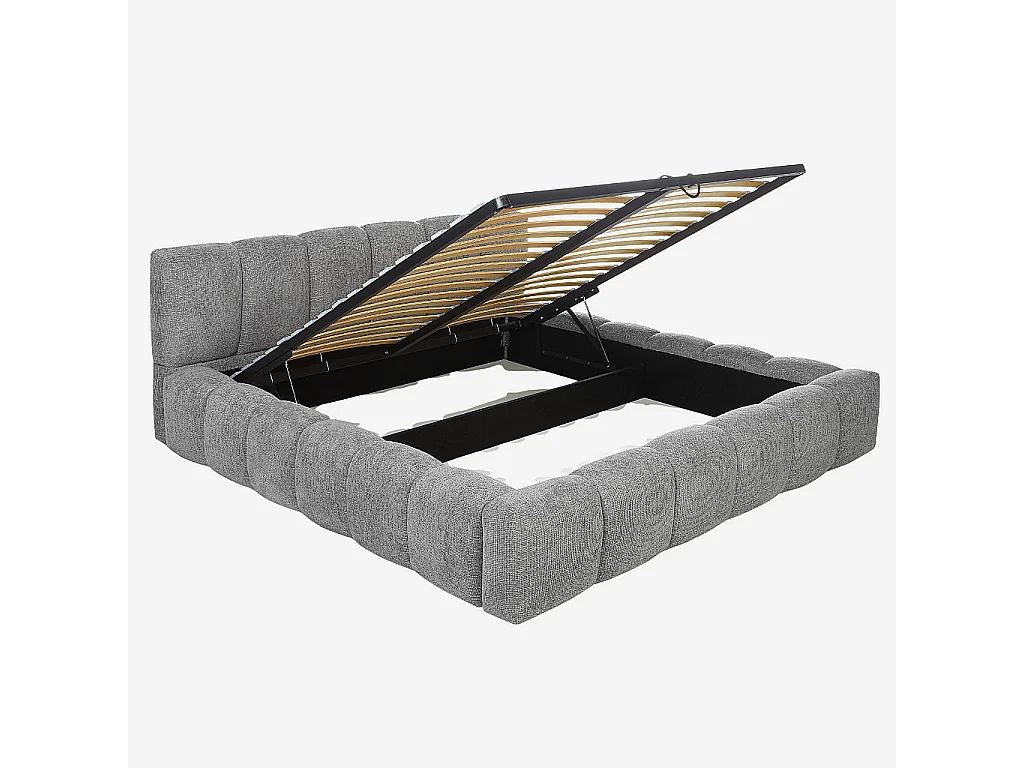 Habitat - Lit coffre 180 x 200 cm en tissu chenille - Gris galet - Setana