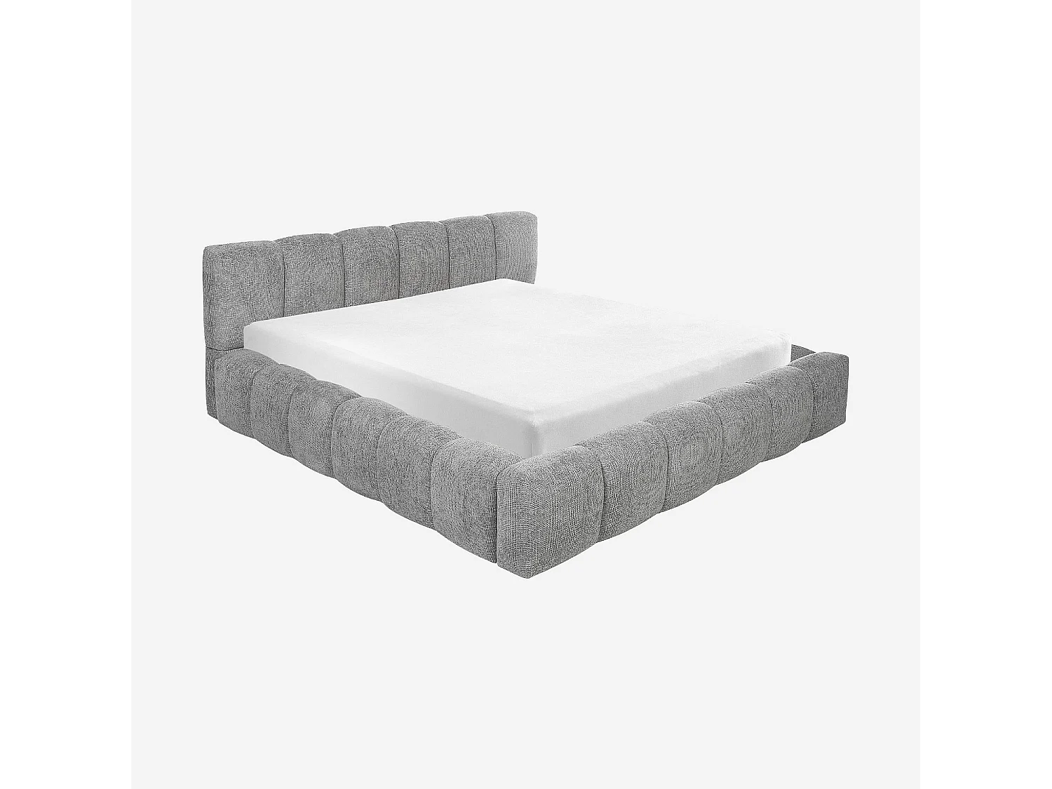 Habitat - Lit coffre 180 x 200 cm en tissu chenille - Gris galet - Setana