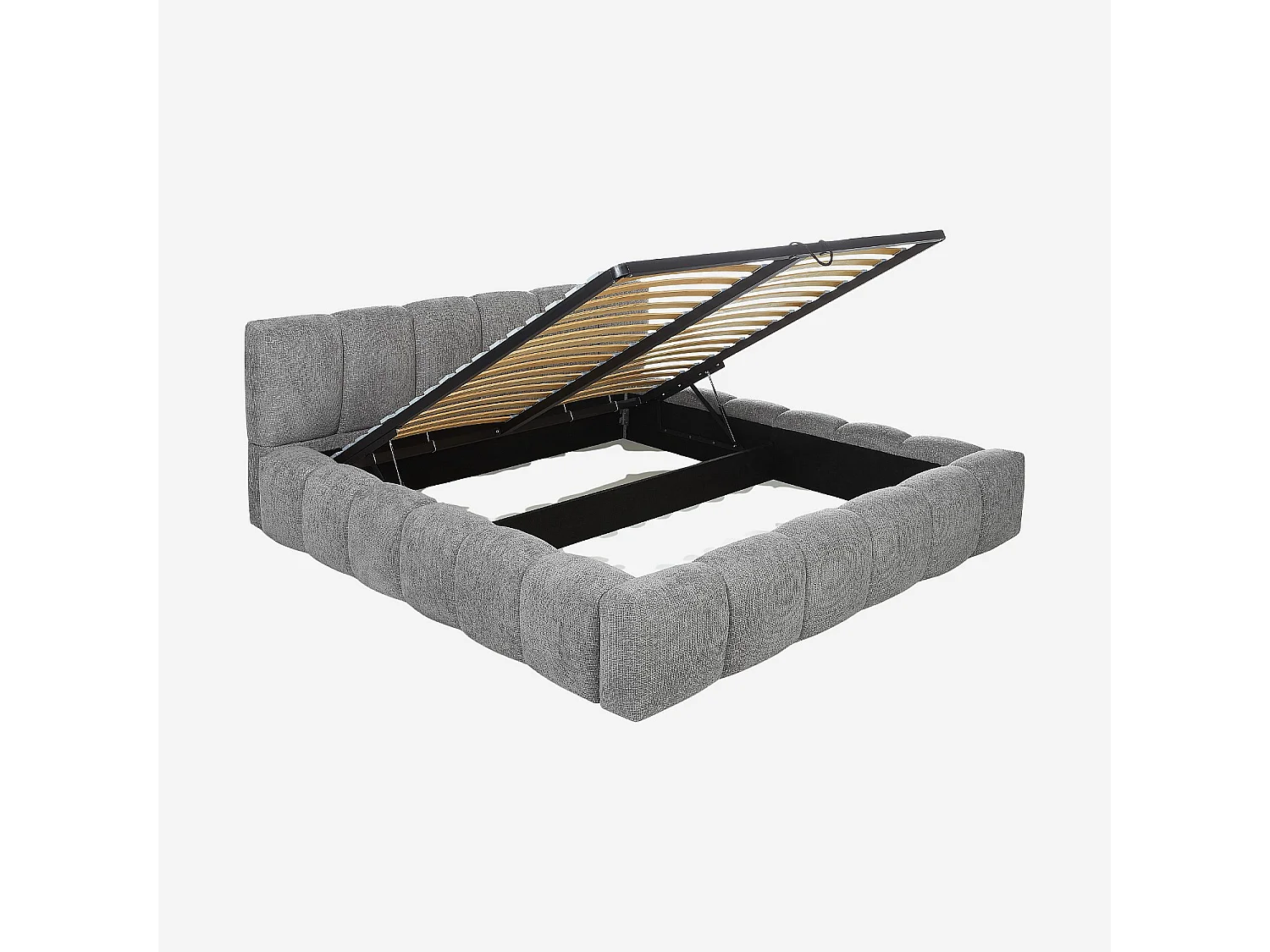 Habitat - Lit coffre 180 x 200 cm en tissu chenille - Gris galet - Setana