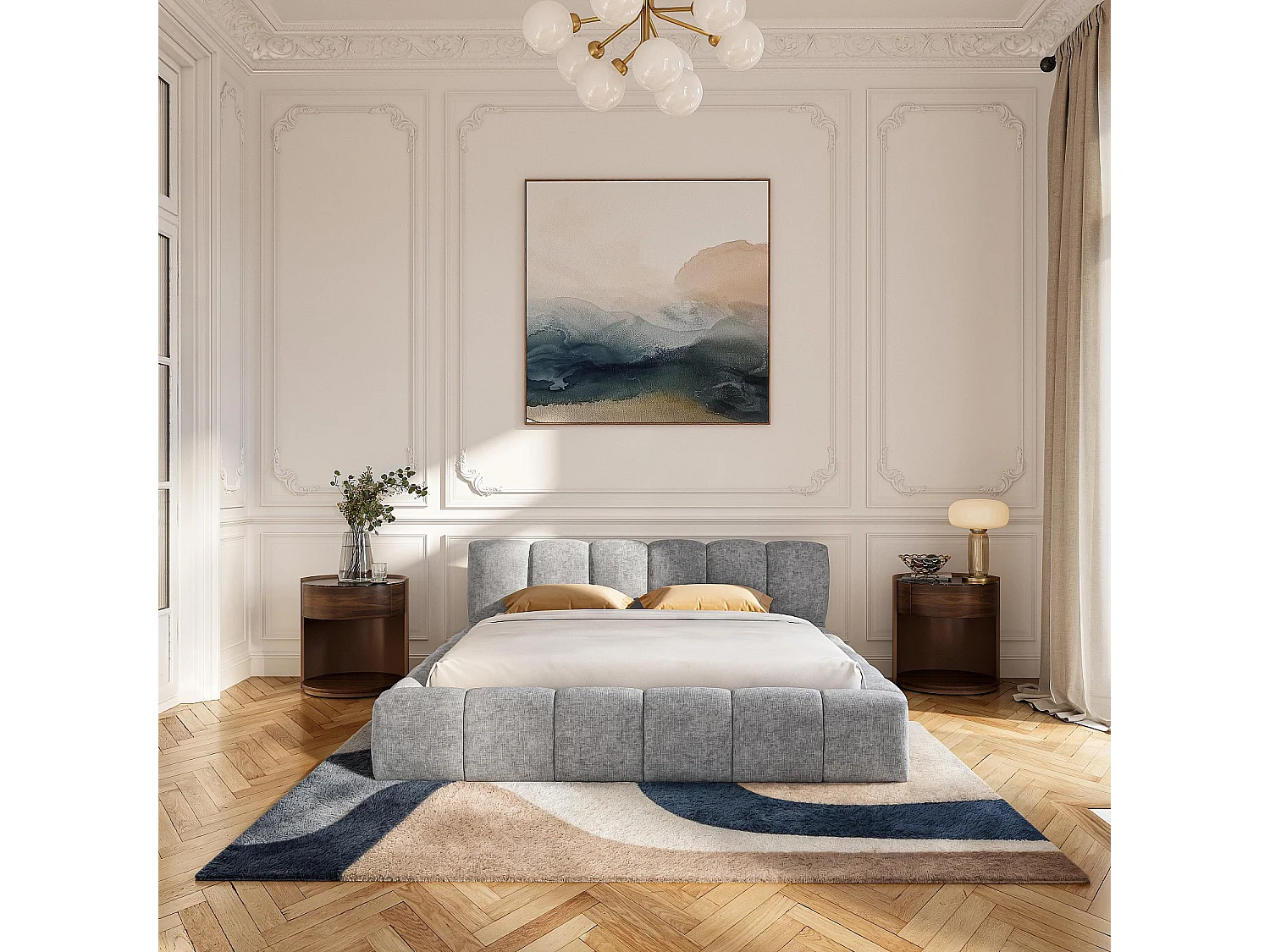 Lit coffre 180 x 200 cm en tissu chenille - Gris galet