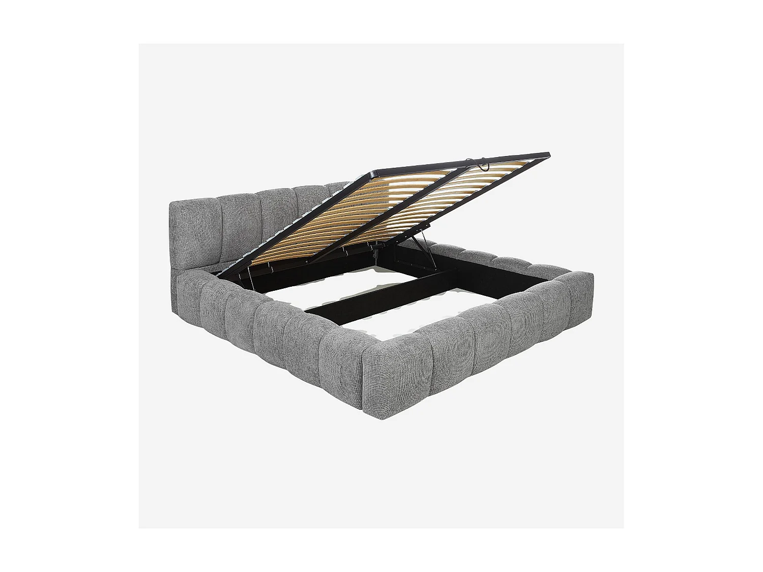 Lit coffre 180 x 200 cm en tissu chenille - Gris galet