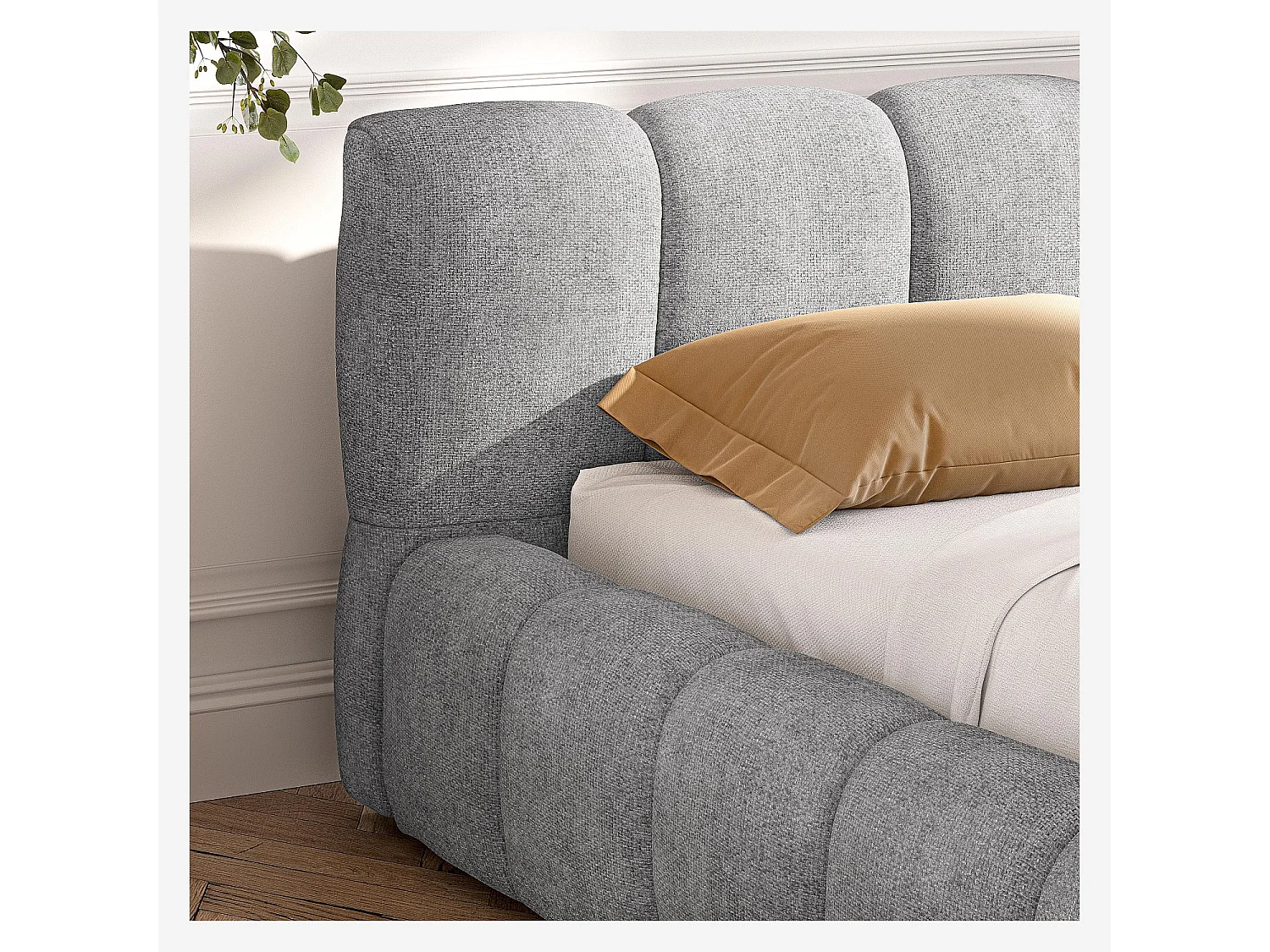 Lit coffre 180 x 200 cm en tissu chenille - Gris galet