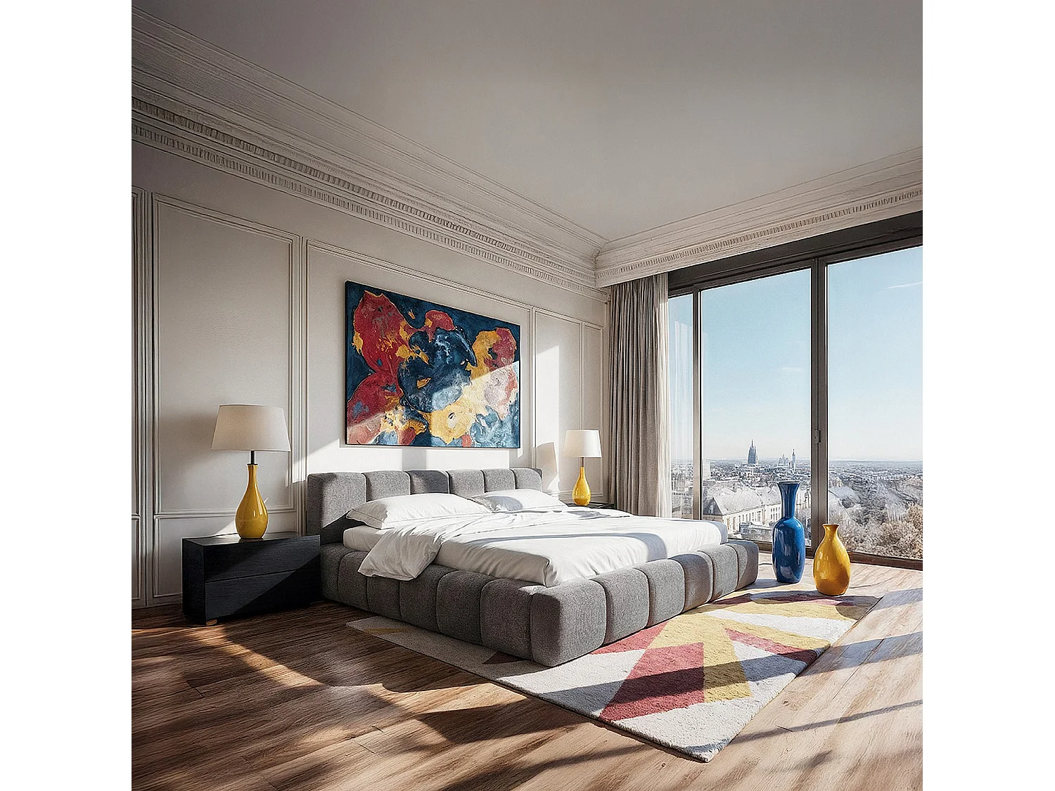 Lit coffre 180 x 200 cm en tissu chenille - Gris galet