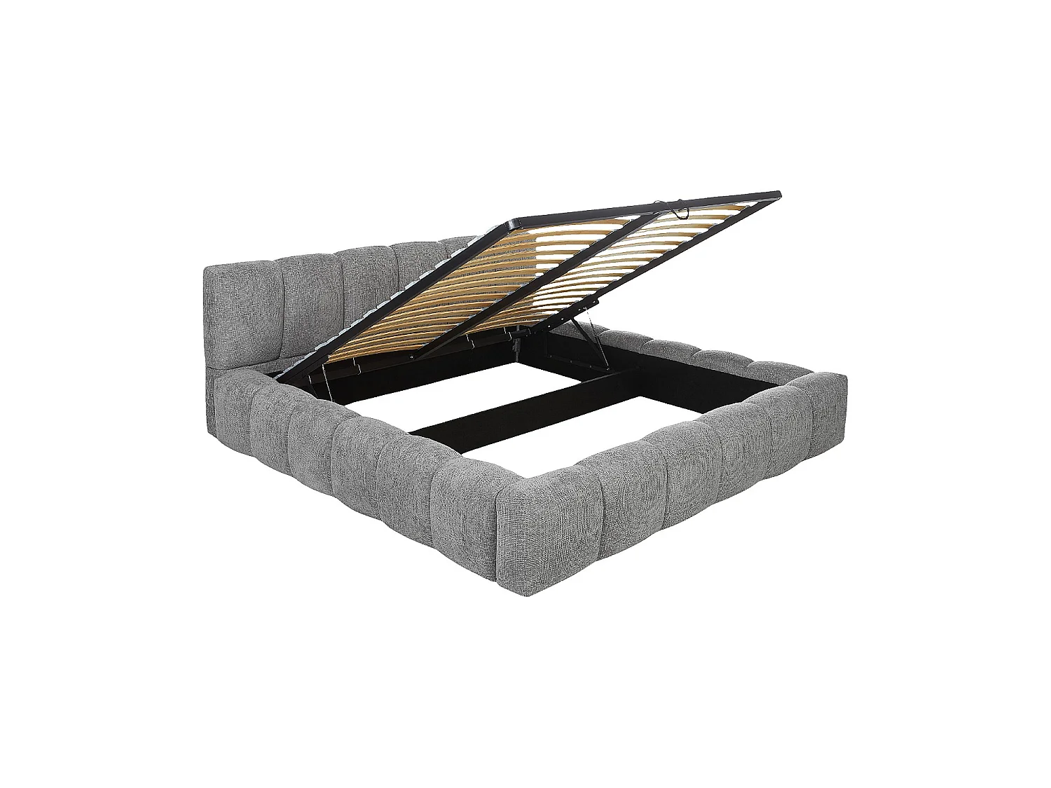 Habitat - Lit coffre 180 x 200 cm en tissu chenille - Gris galet - Setana