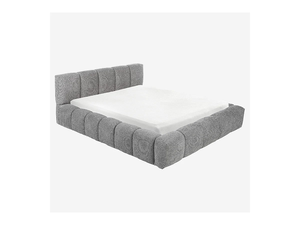 Habitat - Lit coffre 160 x 200 cm en tissu chenille - Gris galet - Setana