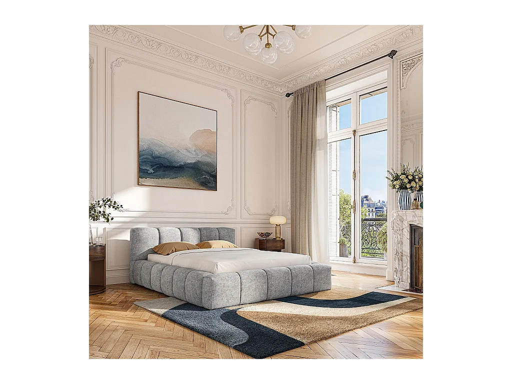 Habitat - Lit coffre 160 x 200 cm en tissu chenille - Gris galet - Setana