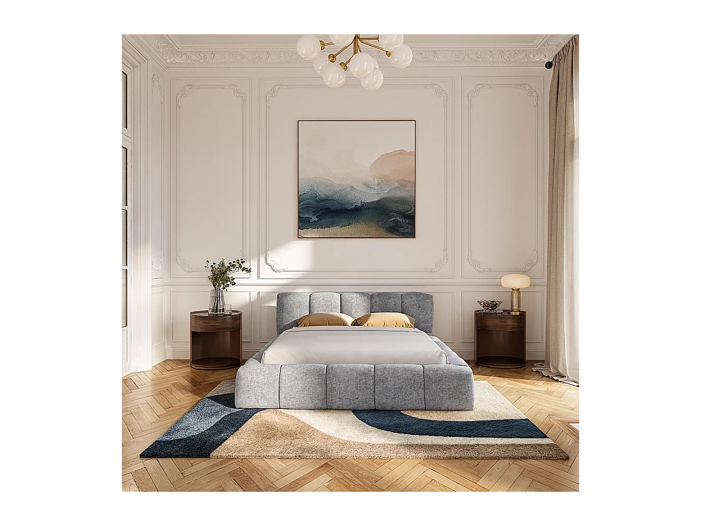 Habitat - Lit coffre 160 x 200 cm en tissu chenille - Gris galet - Setana