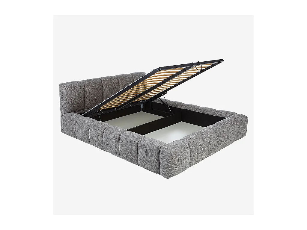 Habitat - Lit coffre 160 x 200 cm en tissu chenille - Gris galet - Setana