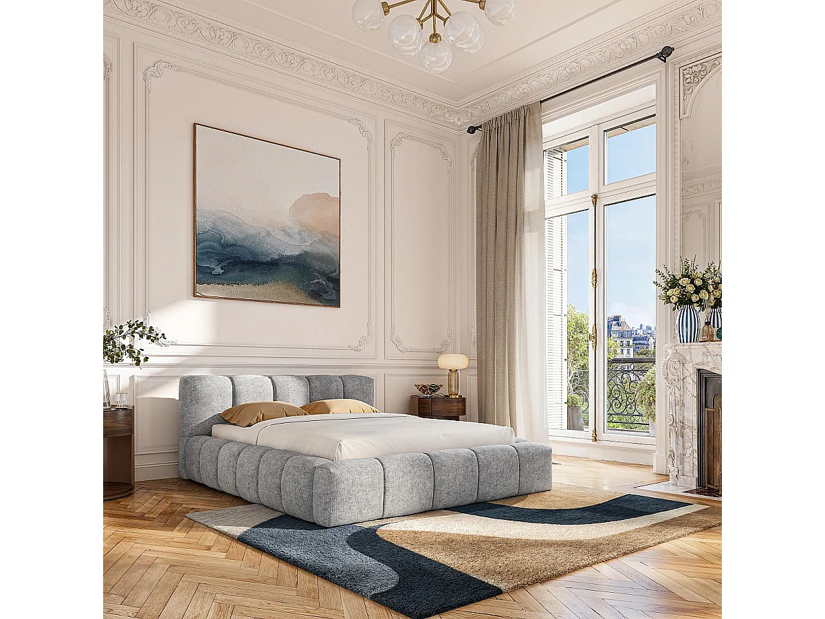 Habitat - Lit coffre 160 x 200 cm en tissu chenille - Gris galet - Setana