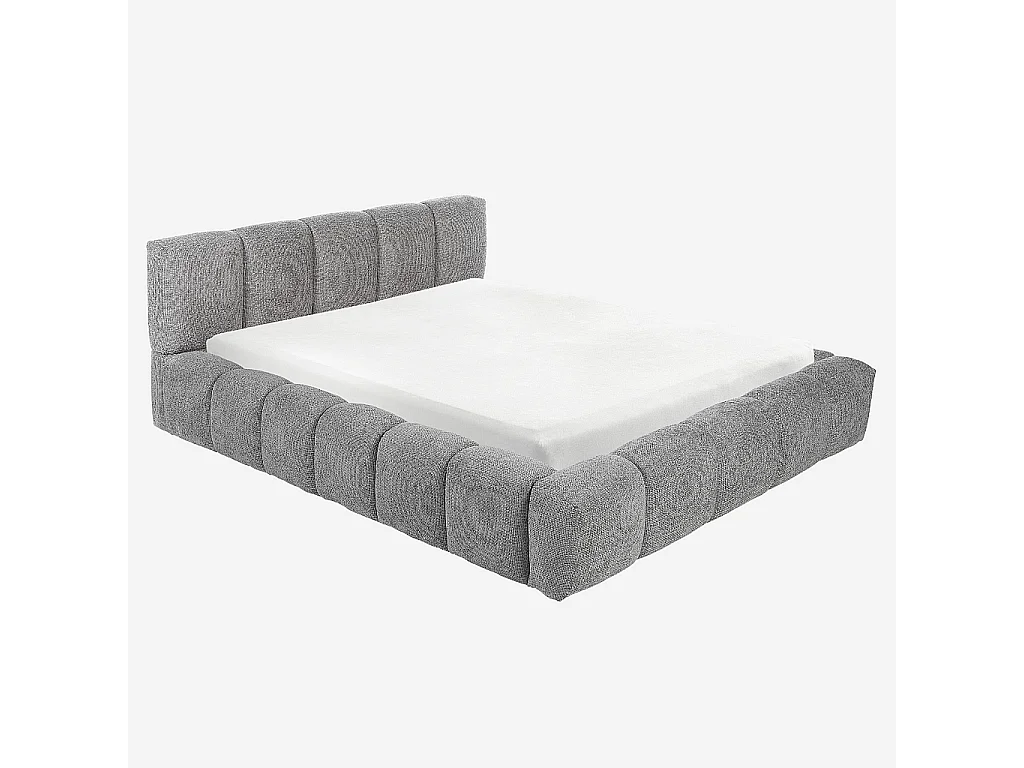 Habitat - Lit coffre 160 x 200 cm en tissu chenille - Gris galet - Setana
