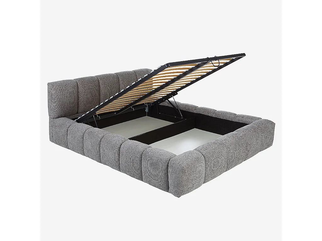 Habitat - Lit coffre 160 x 200 cm en tissu chenille - Gris galet - Setana