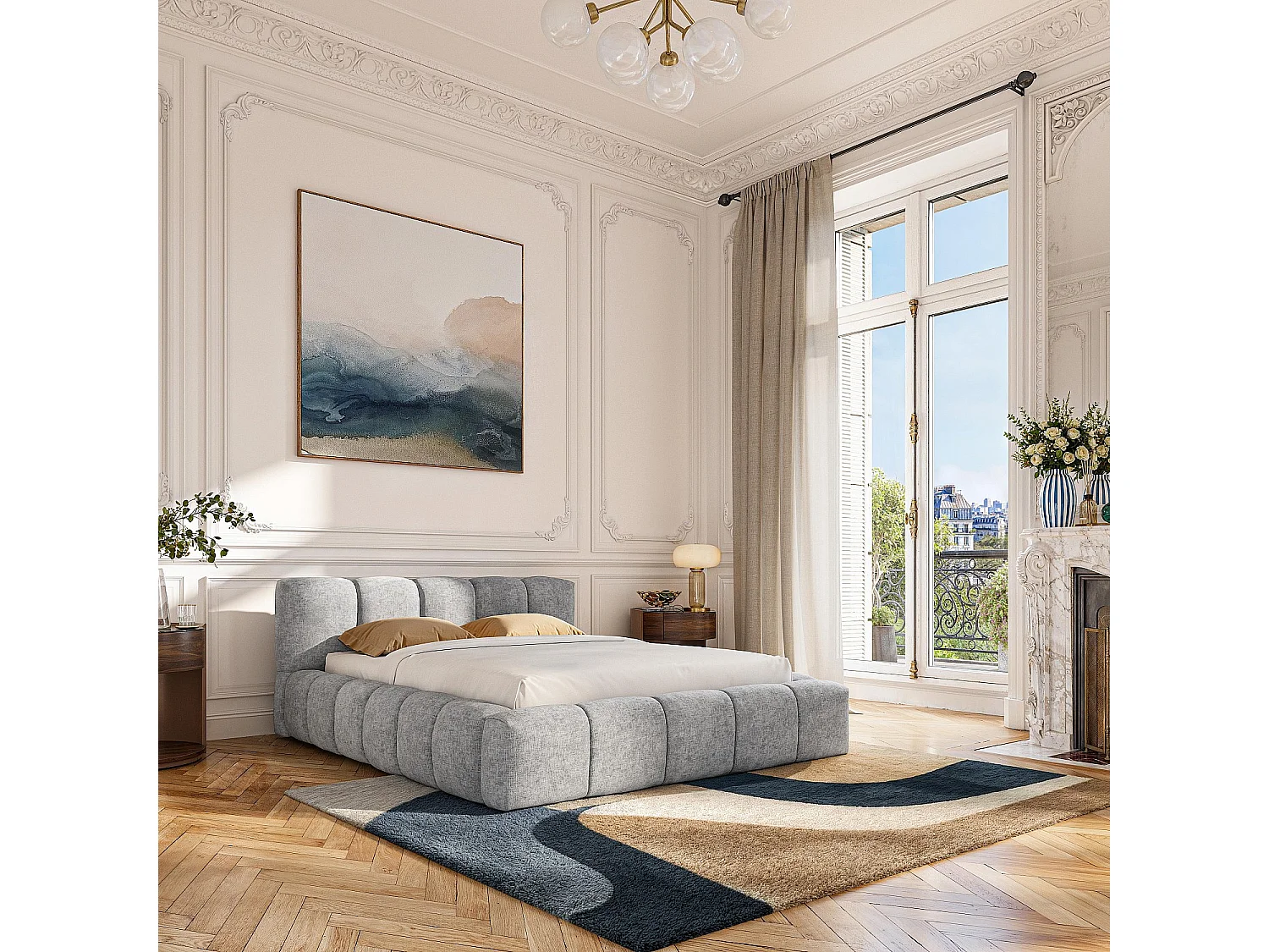 Habitat - Lit coffre 160 x 200 cm en tissu chenille - Gris galet - Setana