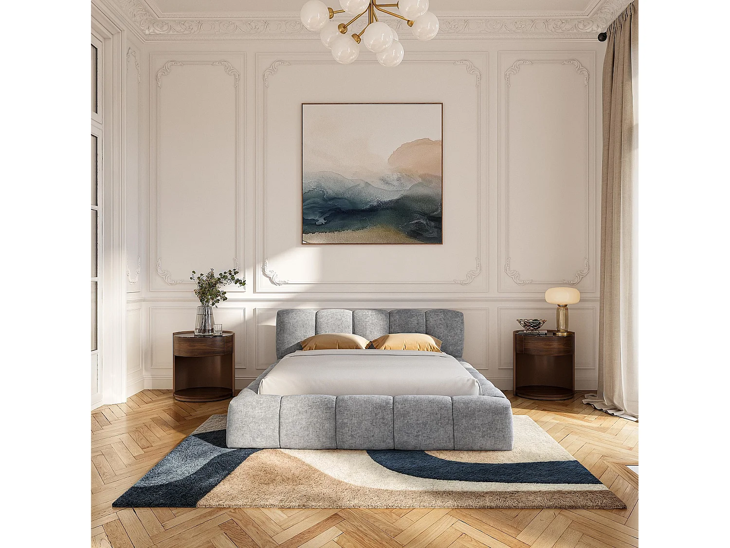 Habitat - Lit coffre 160 x 200 cm en tissu chenille - Gris galet - Setana