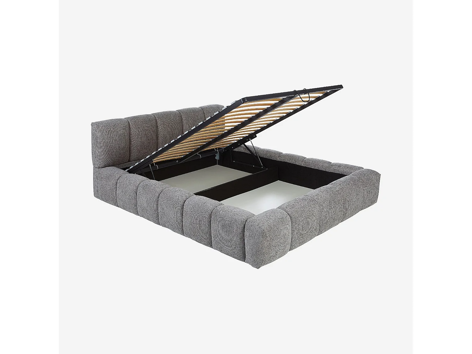 Habitat - Lit coffre 160 x 200 cm en tissu chenille - Gris galet - Setana