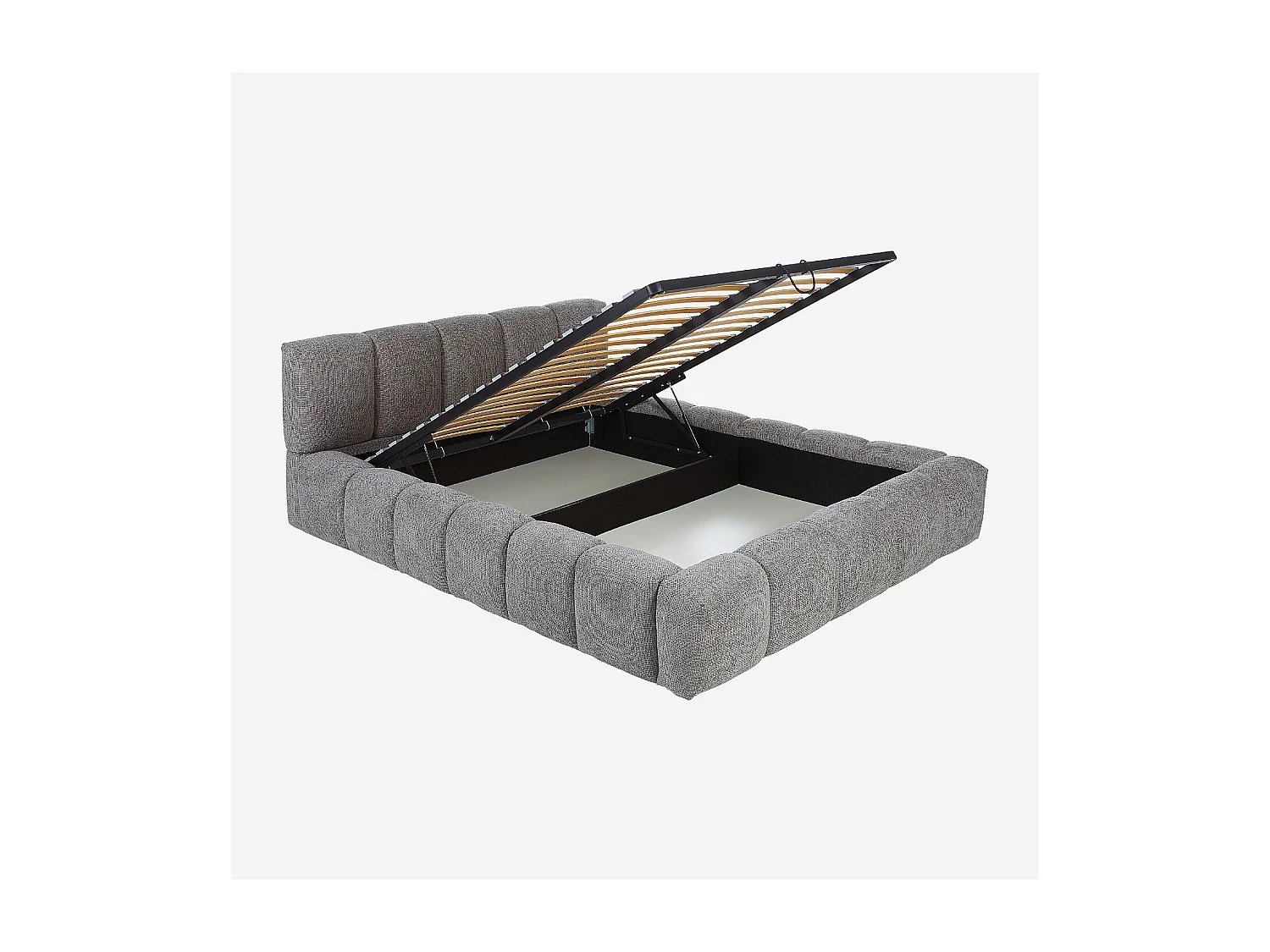 Habitat - Lit coffre 160 x 200 cm en tissu chenille - Gris galet - Setana