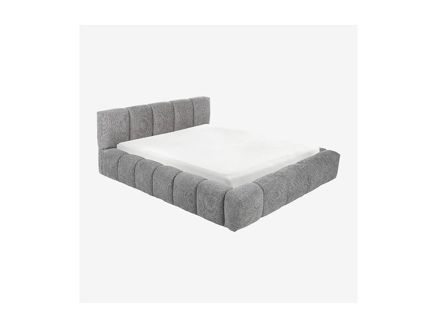 Lit coffre 160 x 200 cm en tissu chenille - Gris galet