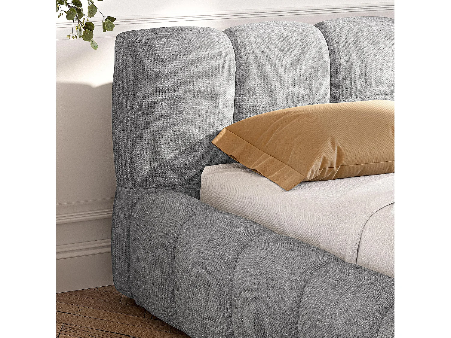 Lit coffre 160 x 200 cm en tissu chenille - Gris galet