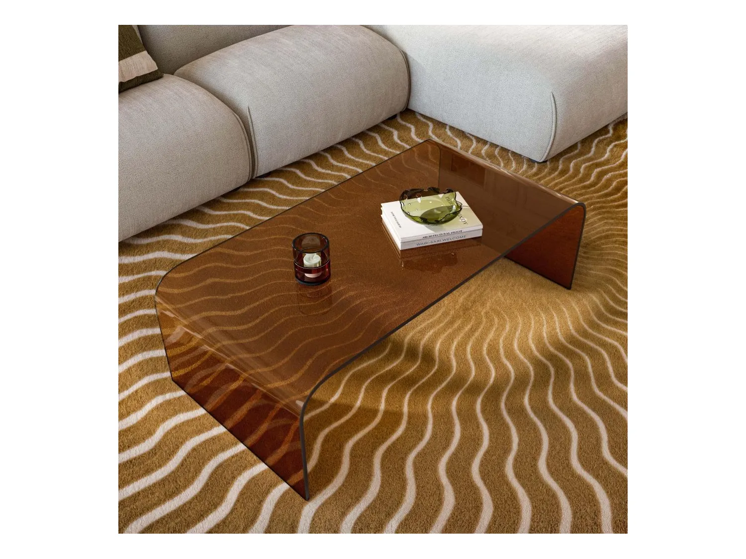 Habitat - Table basse rectangulaire en verre - Marron ambré - Tasilak