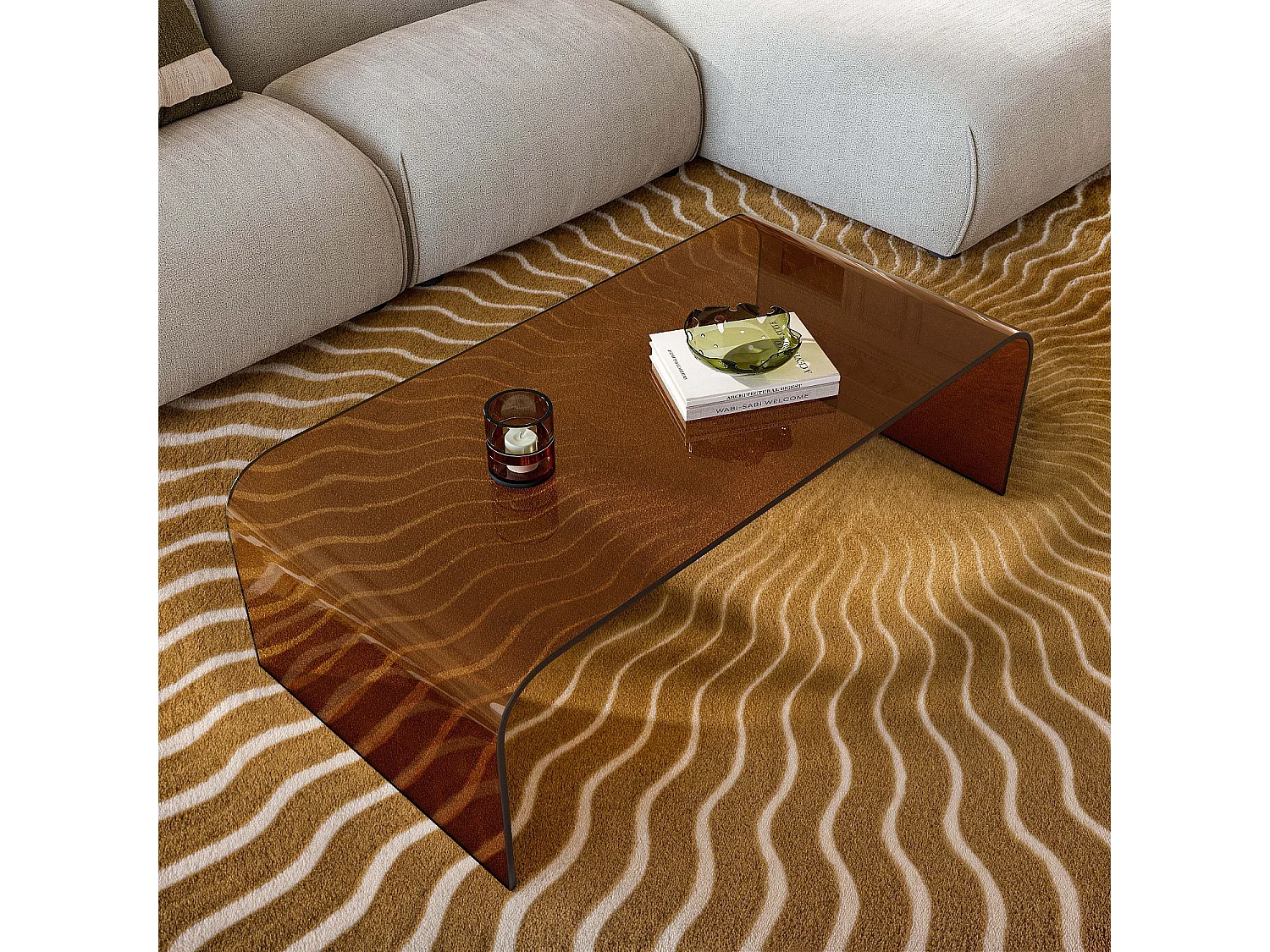 Habitat - Table basse rectangulaire en verre - Marron ambré - Tasilak