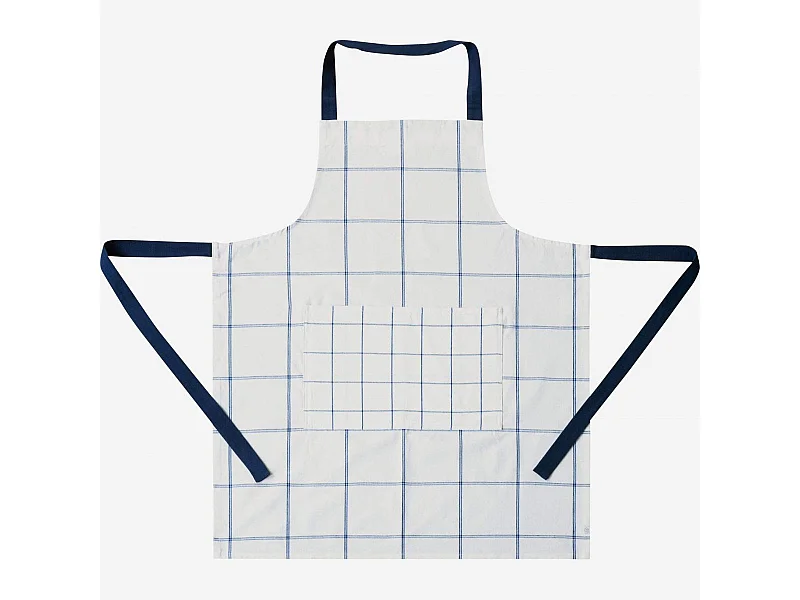 Habitat - Tablier de cuisine en coton - Blanc à carreaux bleus - Julie