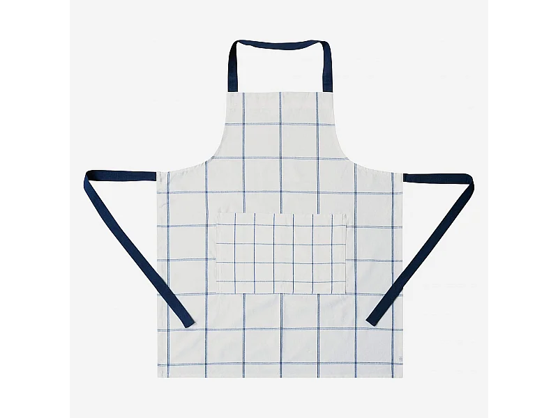 Habitat - Tablier de cuisine en coton - Blanc à carreaux bleus - Julie