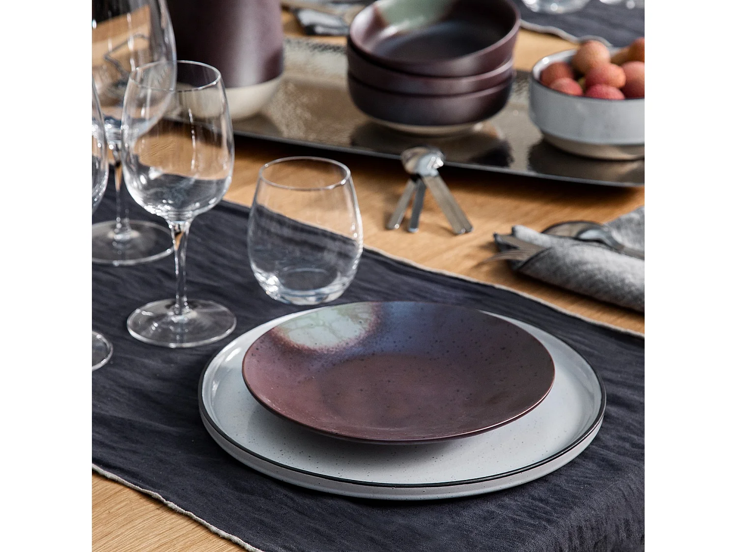 Habitat - Travers de table en lin - 40 x 150 cm - Gris anthracite - Linen