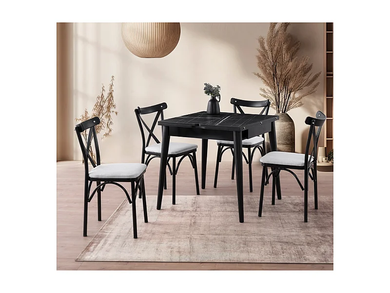 Mesa de jantar extensível para 6 pessoas cinza e preto 180 cm KARVIA