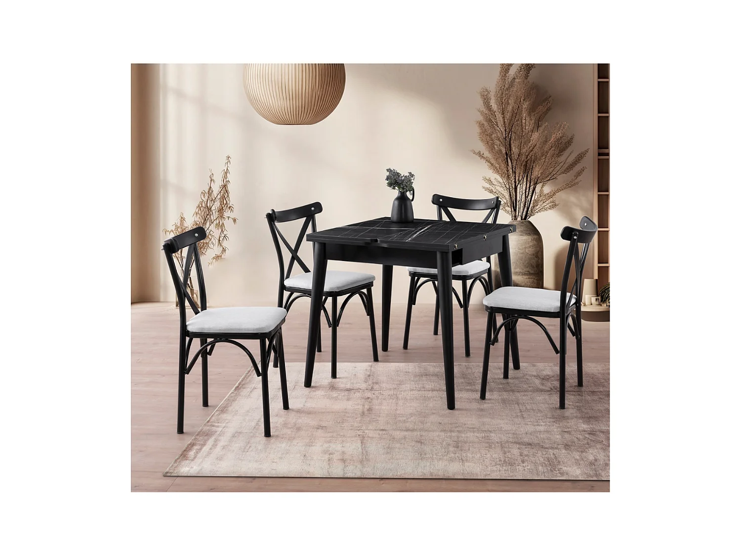 Table à manger extensible 4 personnes marbre noir 80 cm KAVALA