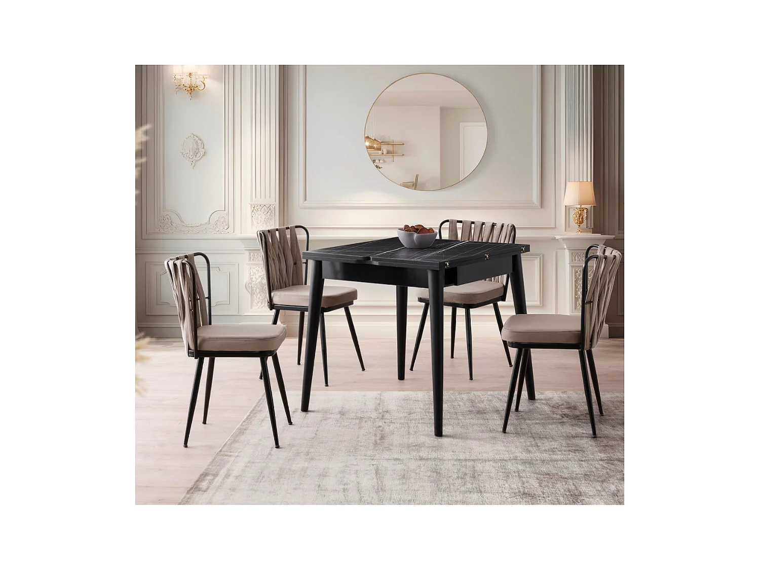 Table à manger extensible 4 personnes marbre noir 80 cm KAVALA