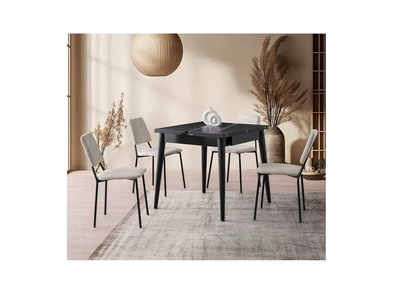 Table à manger extensible 4 personnes marbre noir 80 cm KAVALA