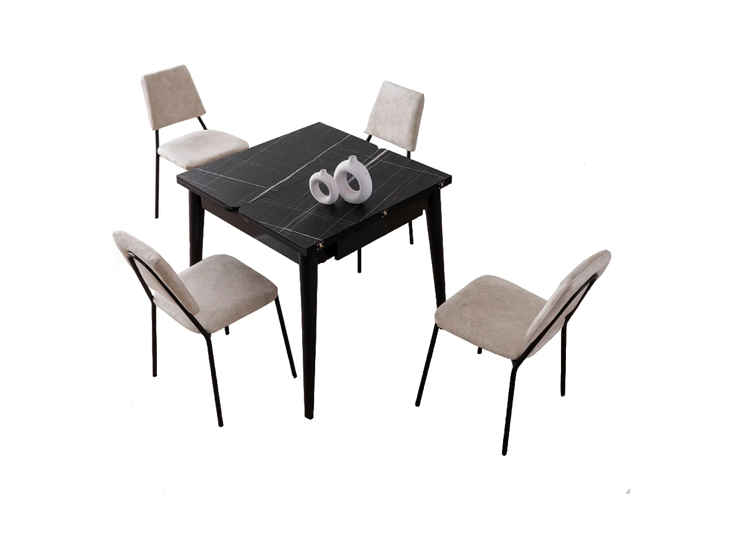 Table à manger extensible 4 personnes marbre noir 80 cm KAVALA
