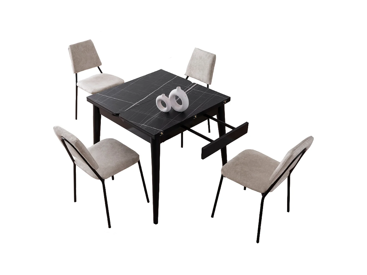 Table à manger extensible 4 personnes marbre noir 80 cm KAVALA