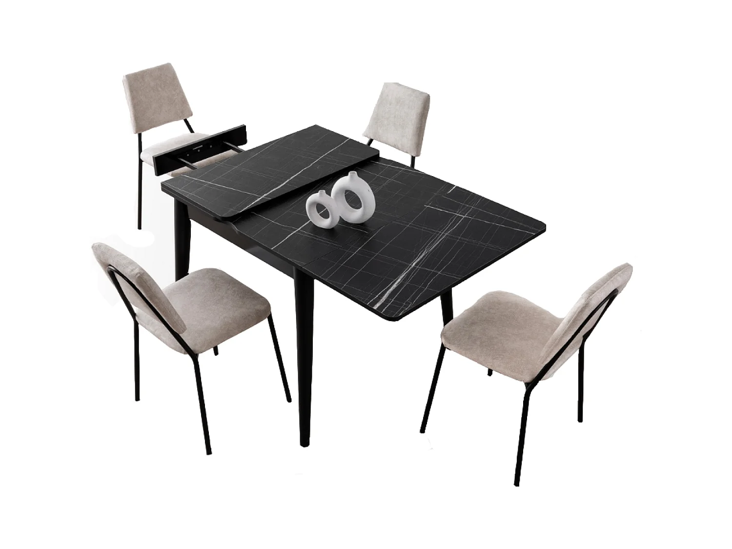 Table à manger extensible 4 personnes marbre noir 80 cm KAVALA