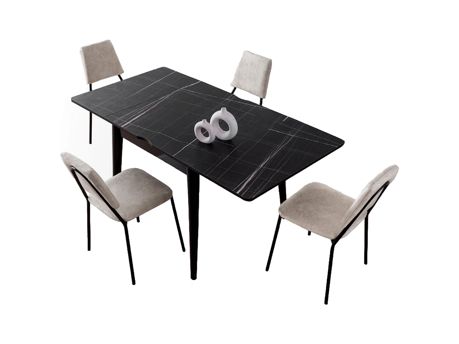 Table à manger extensible 4 personnes marbre noir 80 cm KAVALA