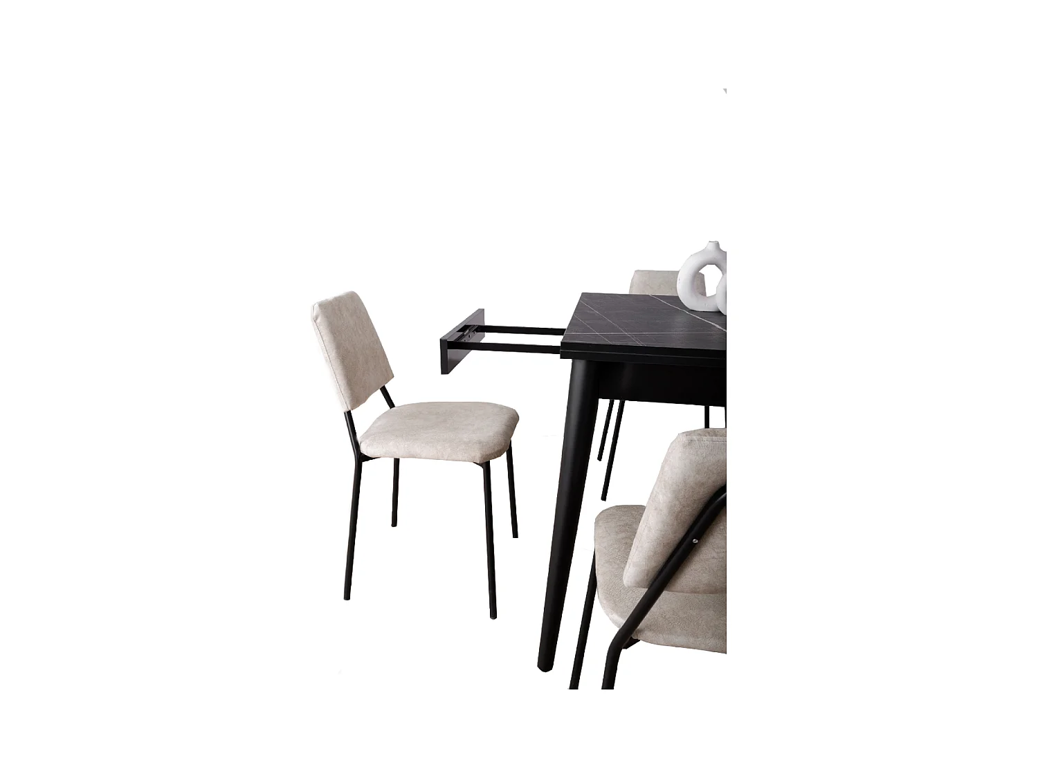 Table à manger extensible 4 personnes marbre noir 80 cm KAVALA
