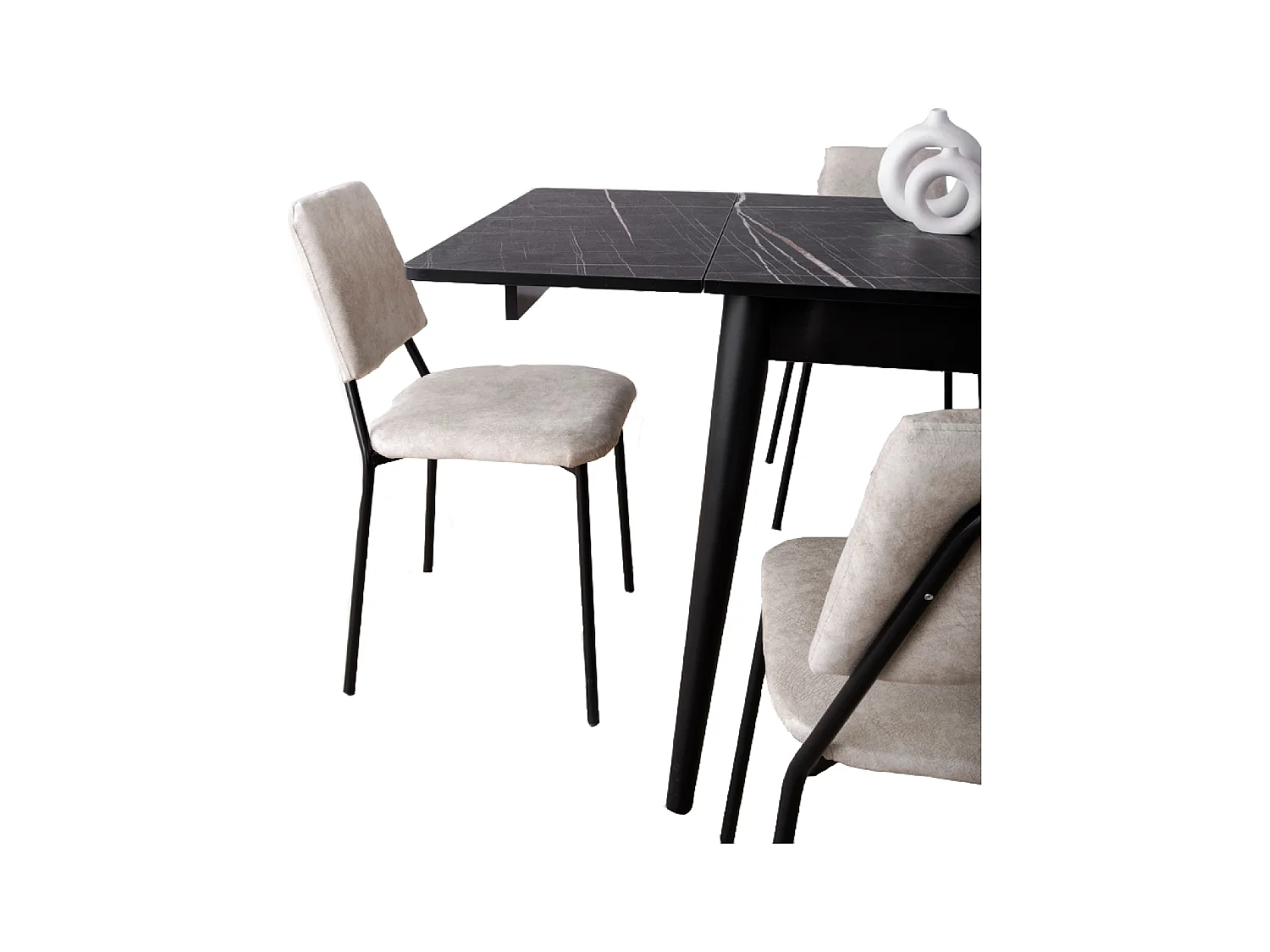 Table à manger extensible 4 personnes marbre noir 80 cm KAVALA