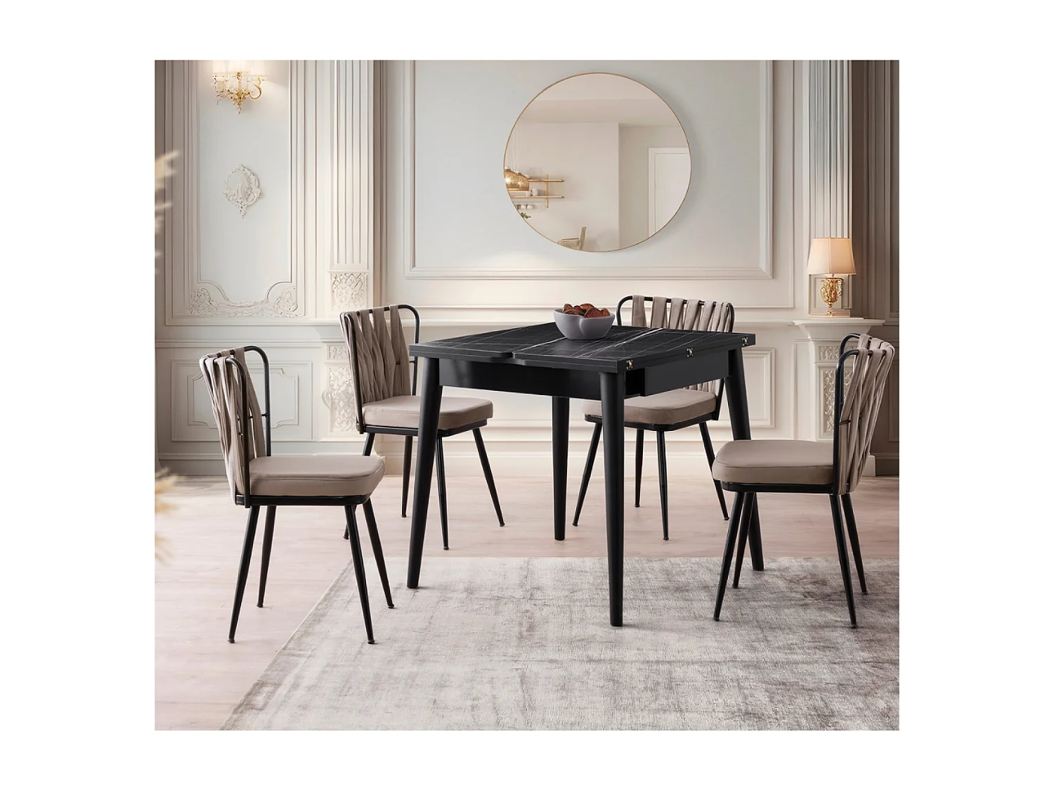 Table à manger extensible 4 personnes marbre noir 80 cm KAVALA