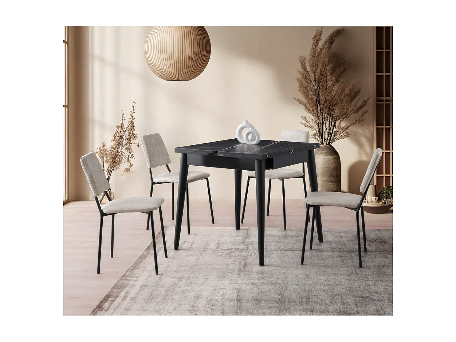 Table à manger extensible 4 personnes marbre noir 80 cm KAVALA