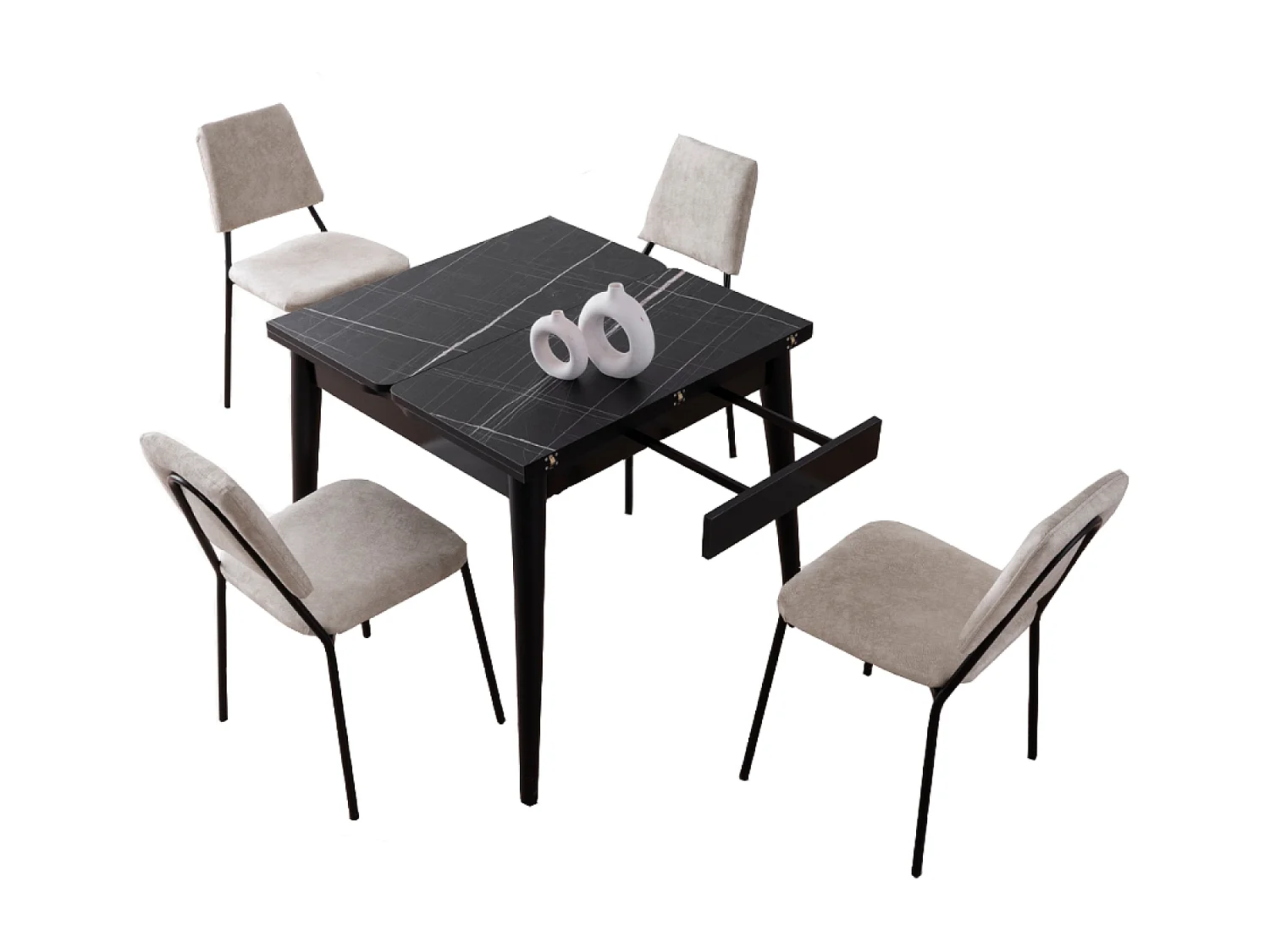 Table à manger extensible 4 personnes marbre noir 80 cm KAVALA