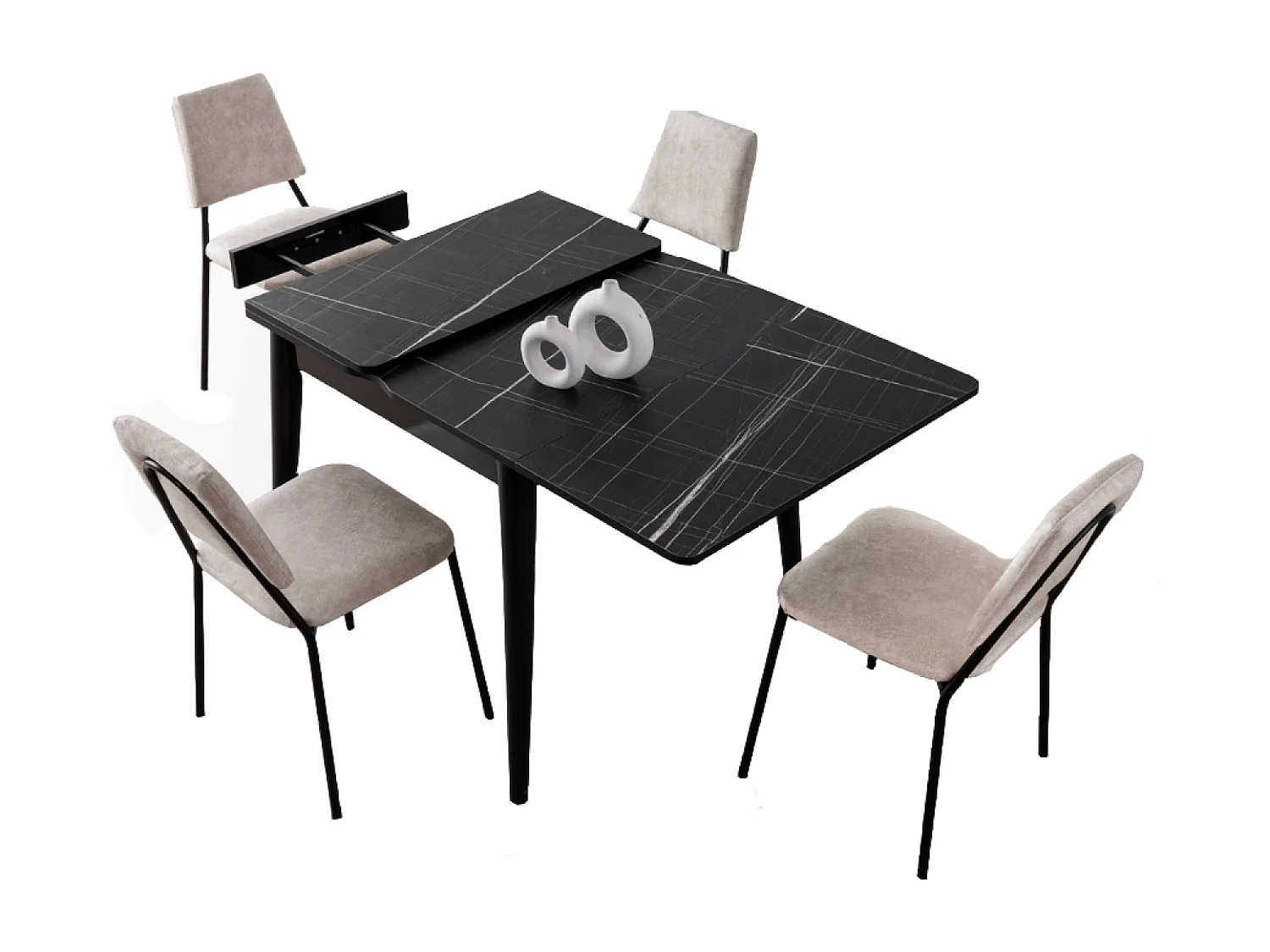 Table à manger extensible 4 personnes marbre noir 80 cm KAVALA