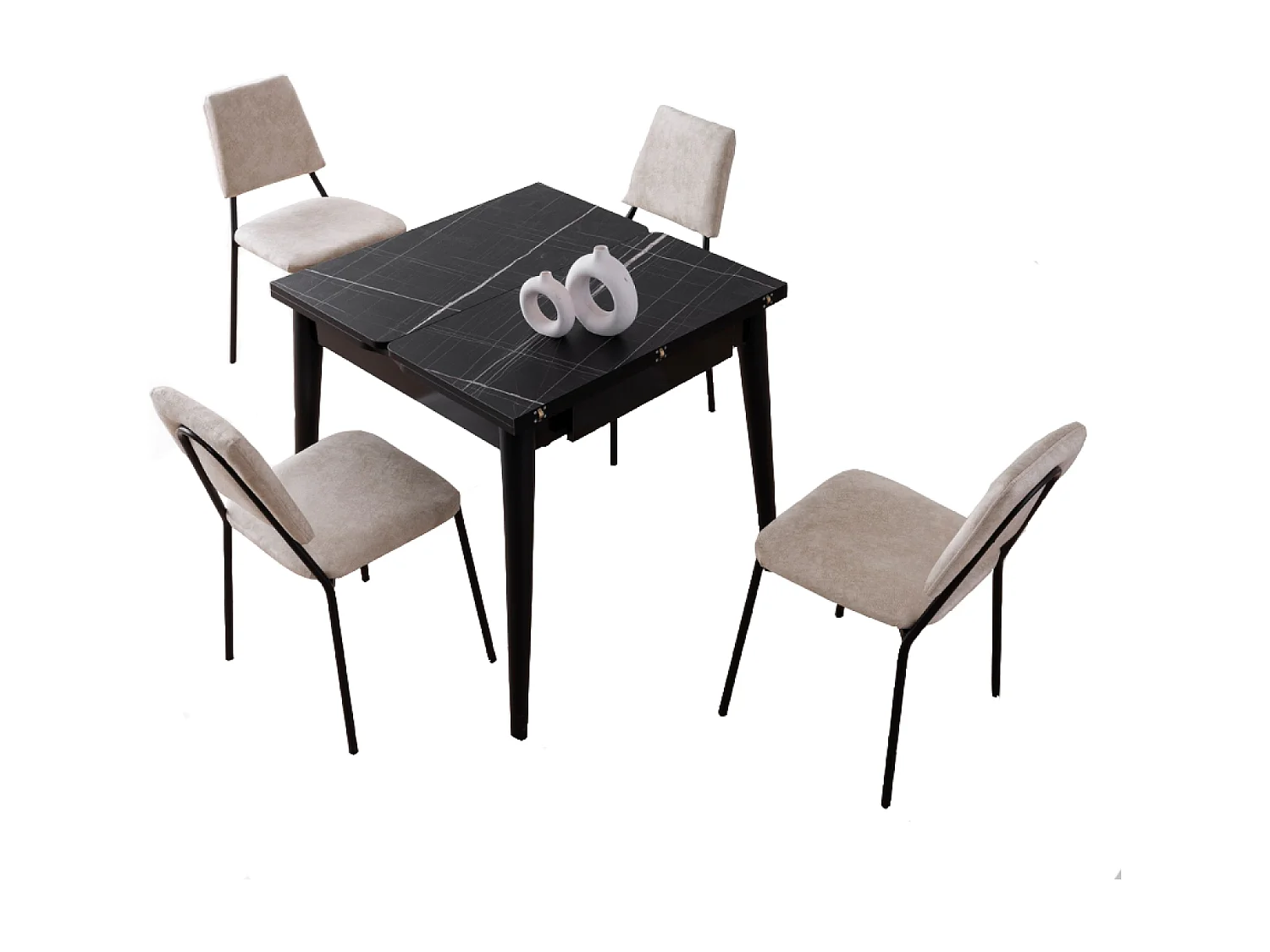 Table à manger extensible 4 personnes marbre noir 80 cm KAVALA