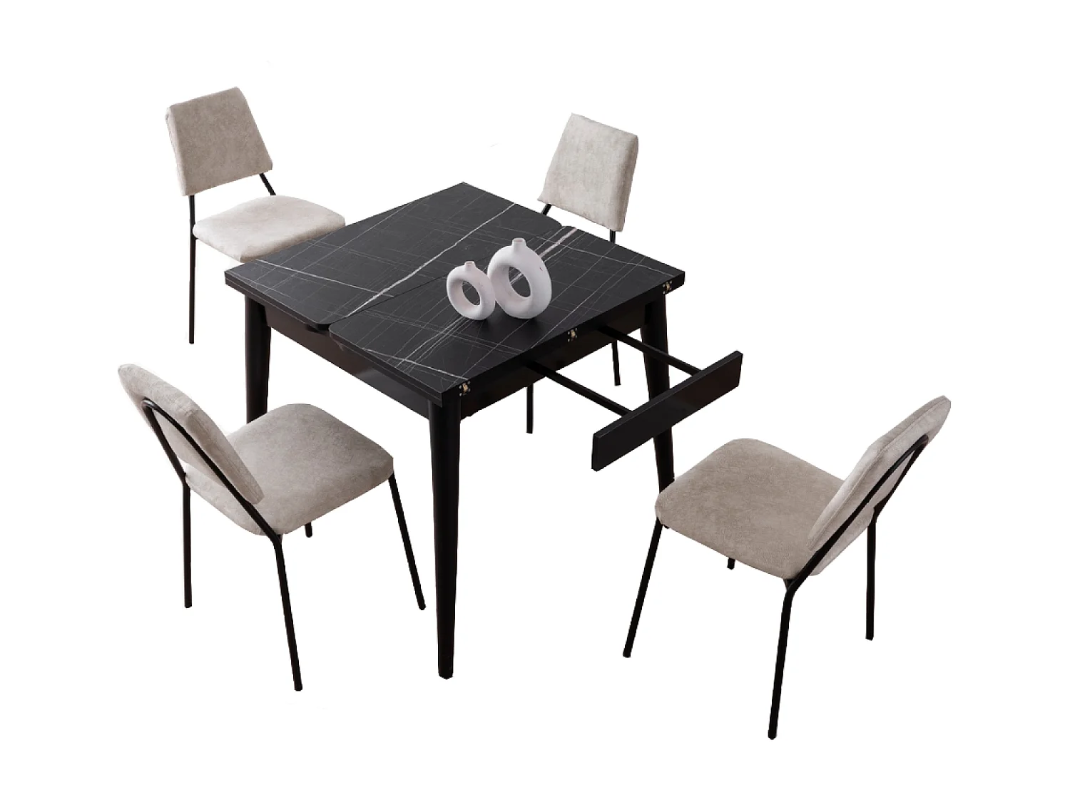 Table à manger extensible 4 personnes marbre noir 80 cm KAVALA