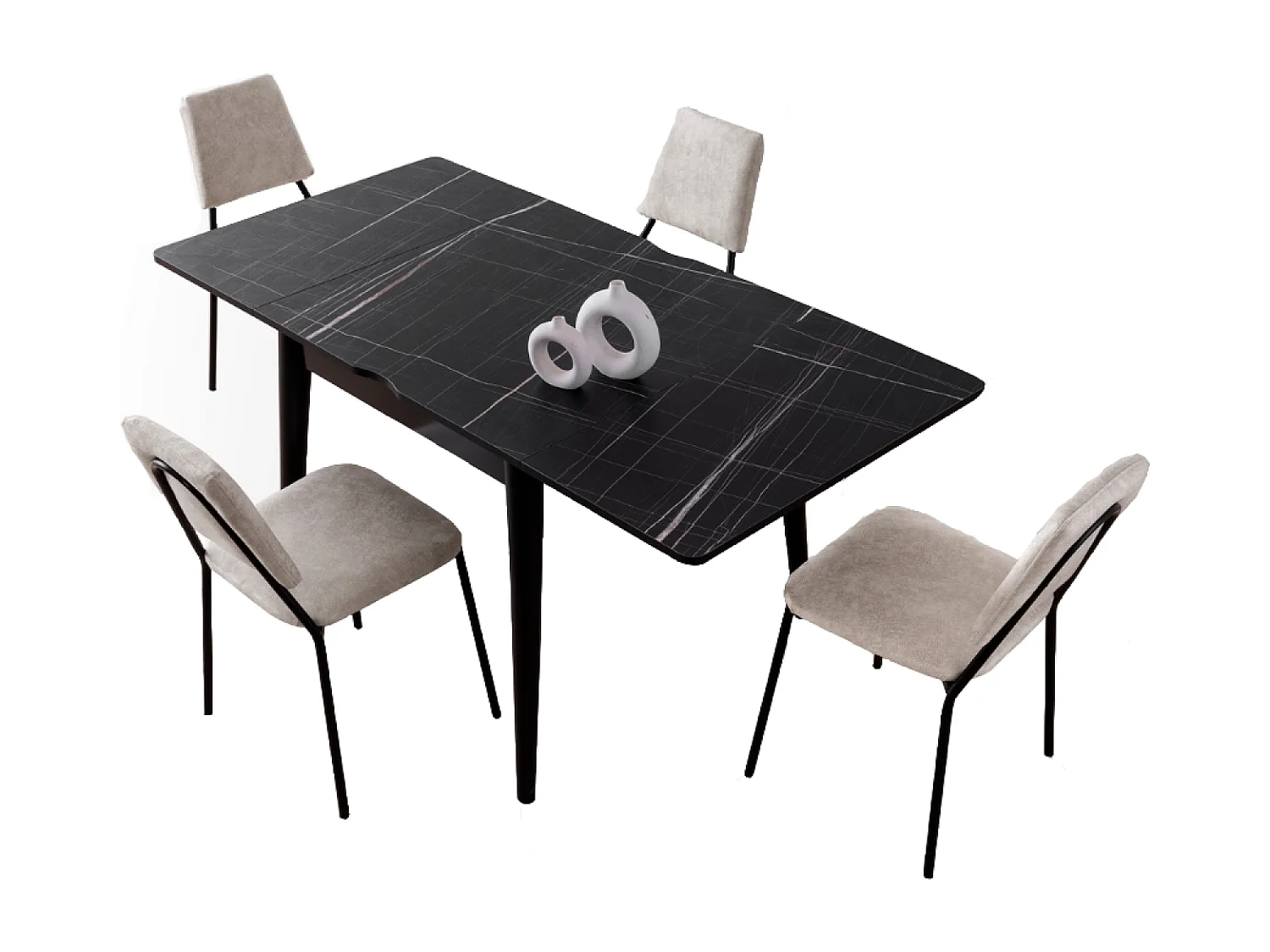 Table à manger extensible 4 personnes marbre noir 80 cm KAVALA