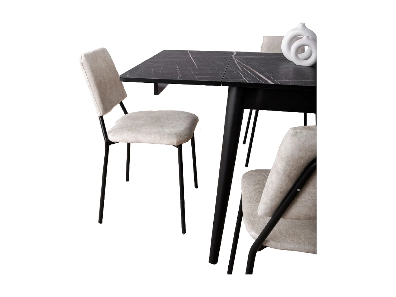 Table à manger extensible 4 personnes marbre noir 80 cm KAVALA