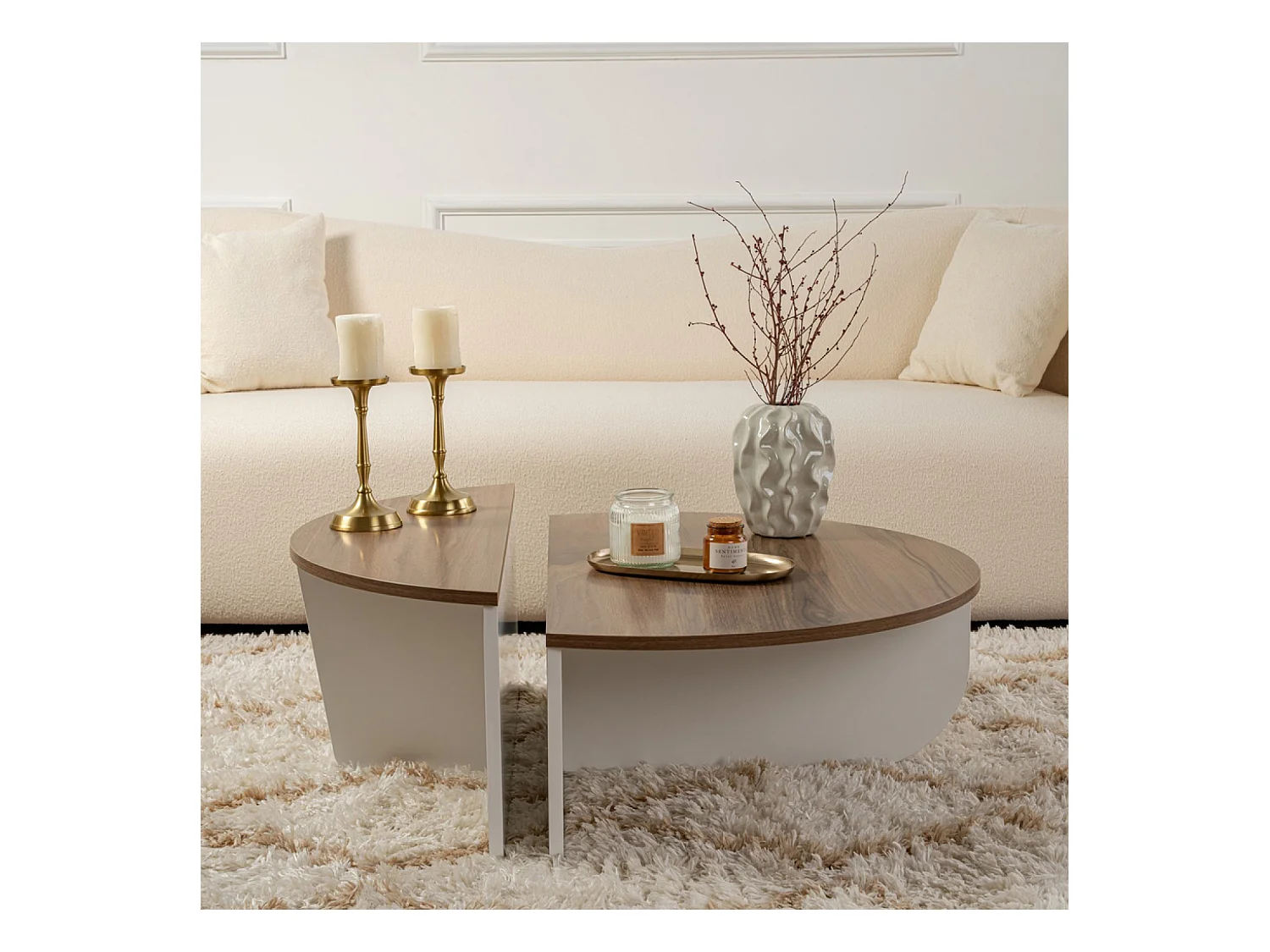 Table basse ronde duo effet travertin 90cm XYN