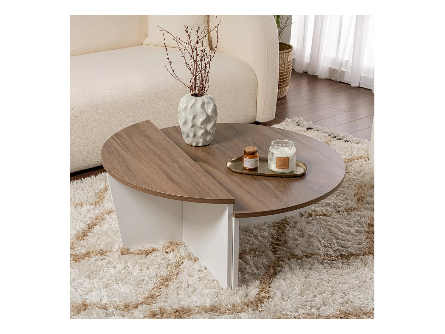 Table basse ronde duo effet travertin 90cm XYN