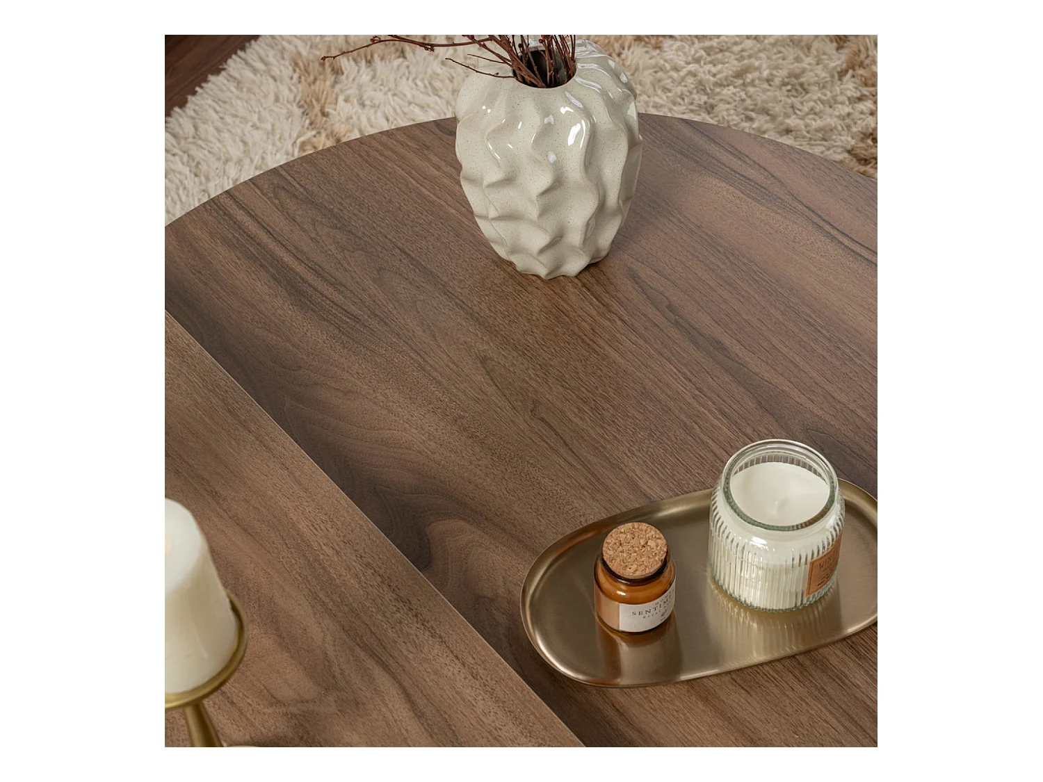 Table basse ronde duo effet travertin 90cm XYN